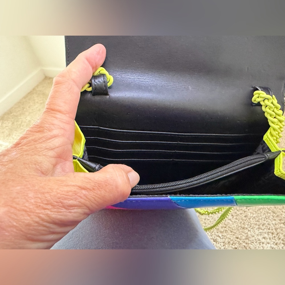 Kurt Geiger Women's Neon Striped Crossbody Bag Yellow Chain - Picture 6 of 10